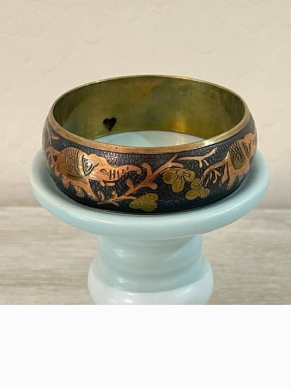Brass Elephant Bracelet Wide Bangle Cuff Vintage Boho